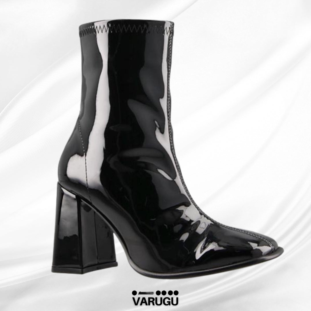 Botines negros tipo charol de mujer