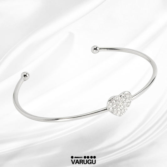 Pulsera plata ajustable dije corazón y cristales