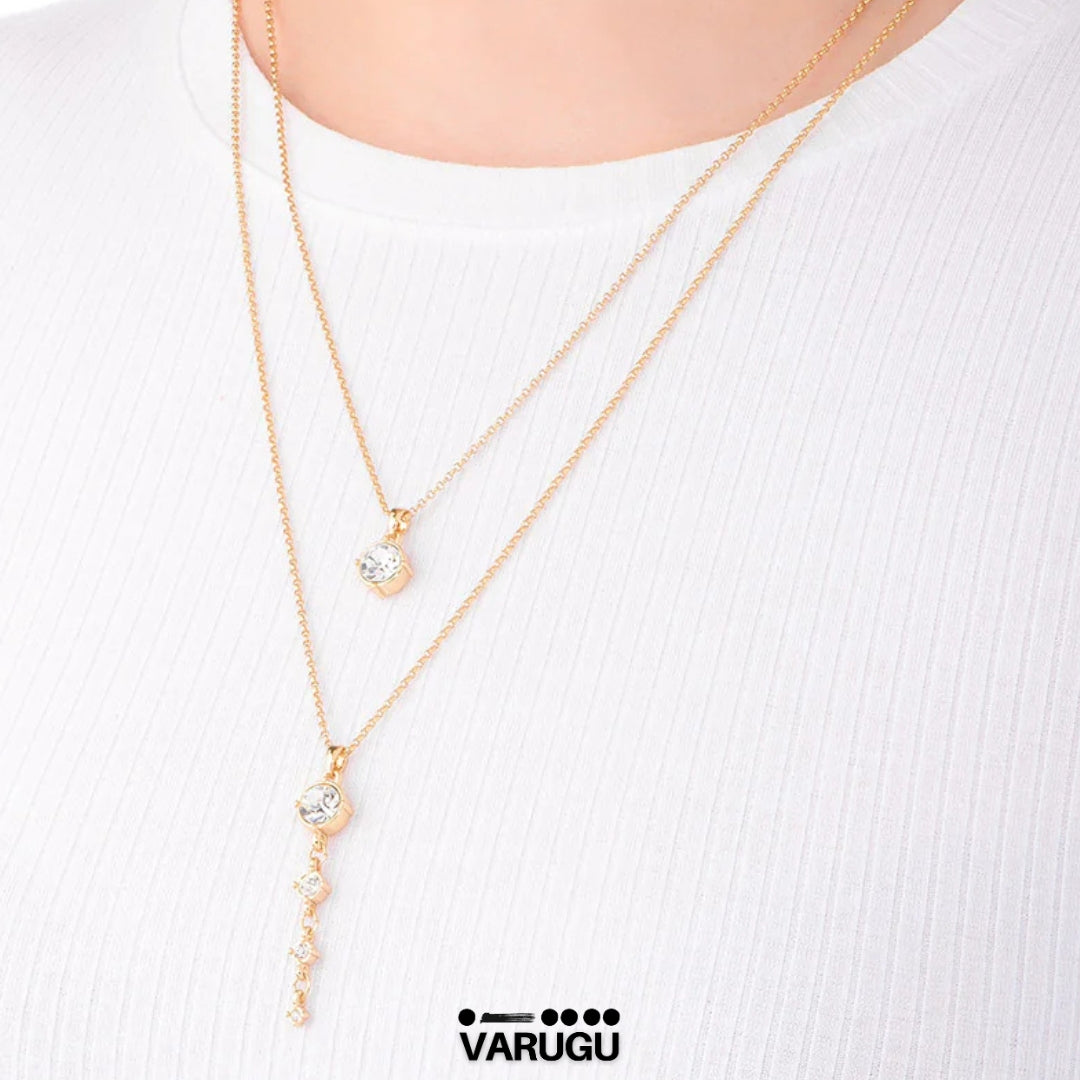 Collar largo con piedras cristal baño de oro