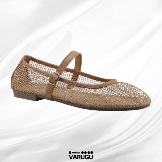 Zapato de piso de malla tull color beige