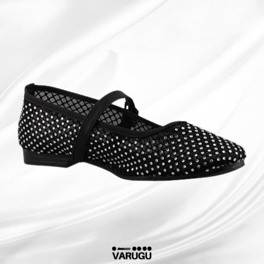 Flats negros con cristales para dama