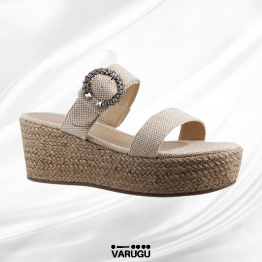 Plataformas textil arpillera y detalle plata
