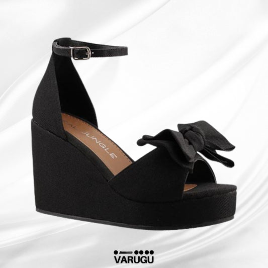 Zapatillas tacón corrido y negras con moño