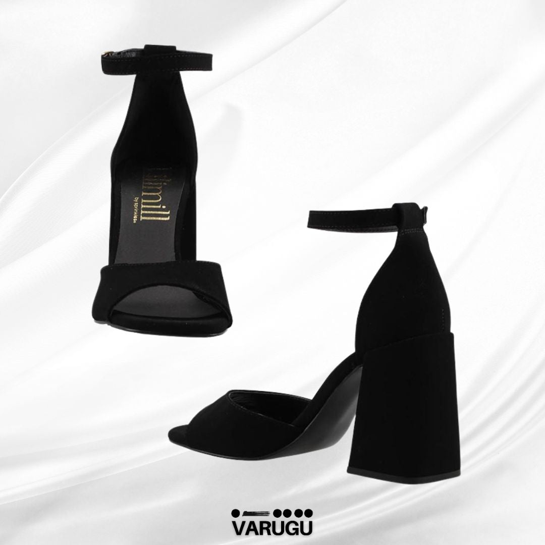 Zapatillas altas negras con pulsera tacón grueso