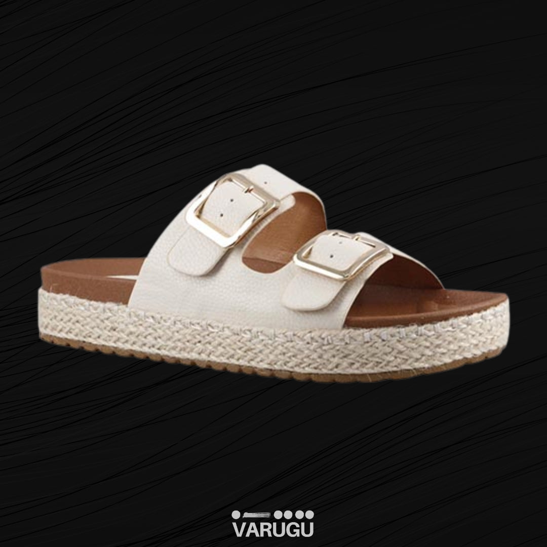 Sandalias con doble hebilla y tejido a los costados