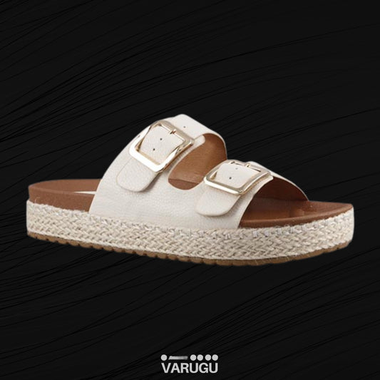Sandalias con doble hebilla y tejido a los costados