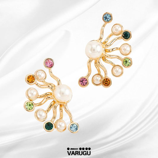 Aretes con perlas con detalles multicolor en baño de oro
