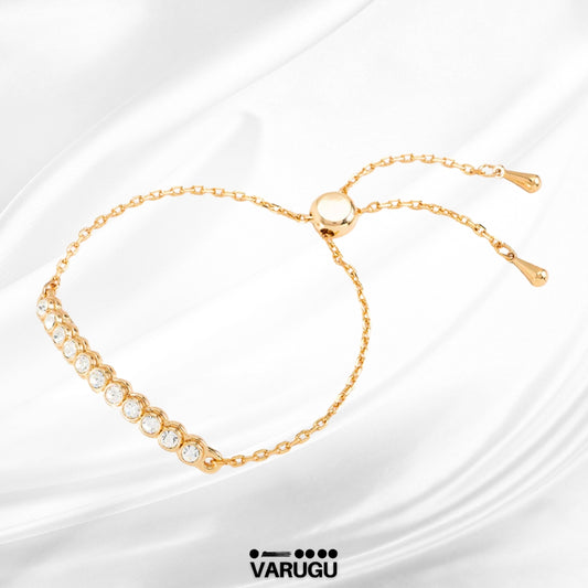 Pulsera baño de oro ajustable con cristales elegante