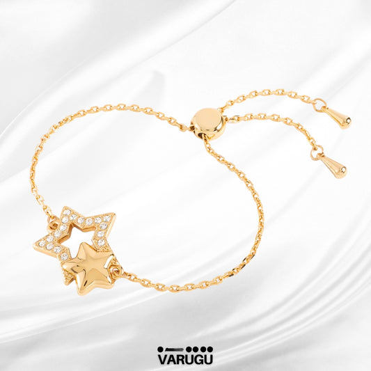 Pulsera ajustable con estrella y cristales baño de oro