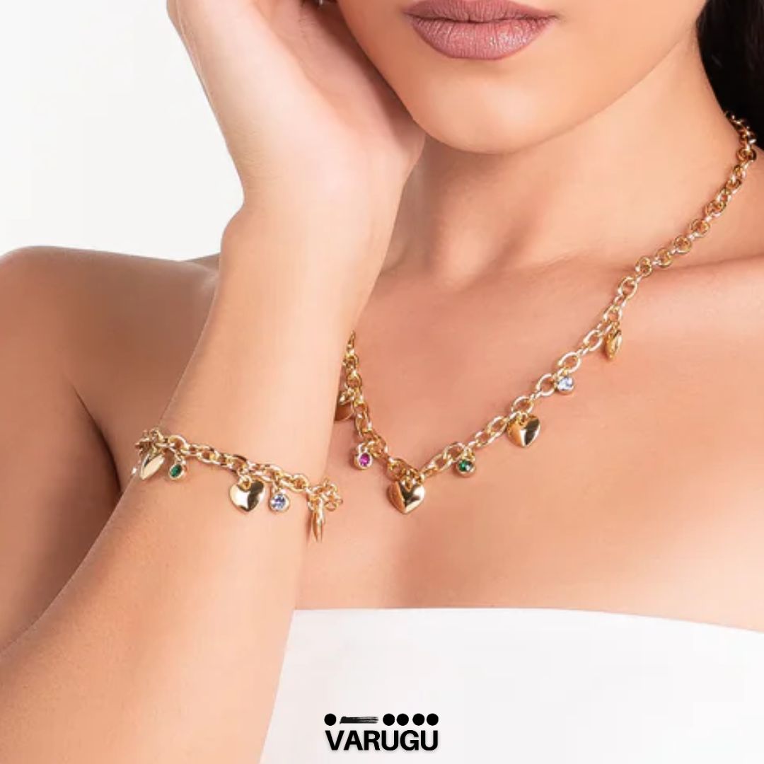 Pulsera con corazones en baño de oro