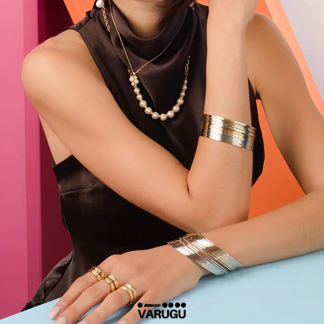 Pulsera bitono minimalista en baño de oro y rodio