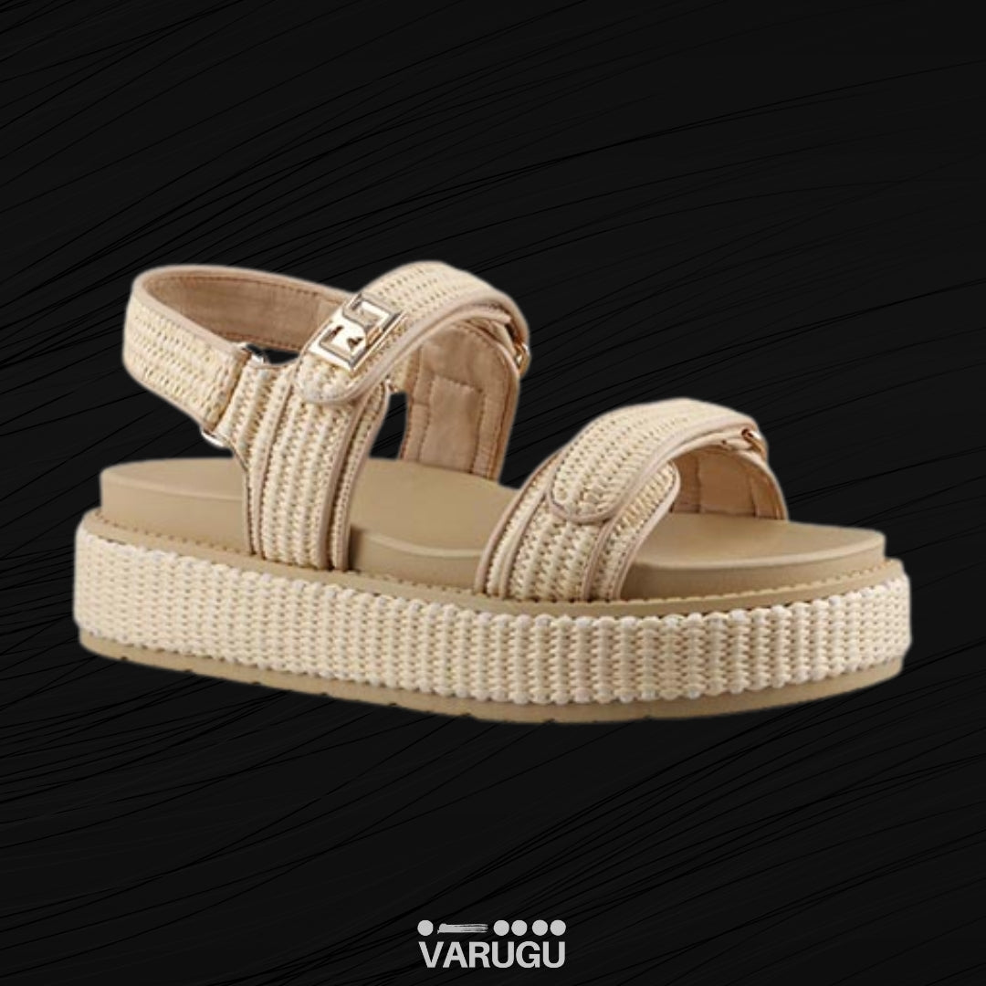 Sandalias color rafia natural con cintas ajustables y plegables