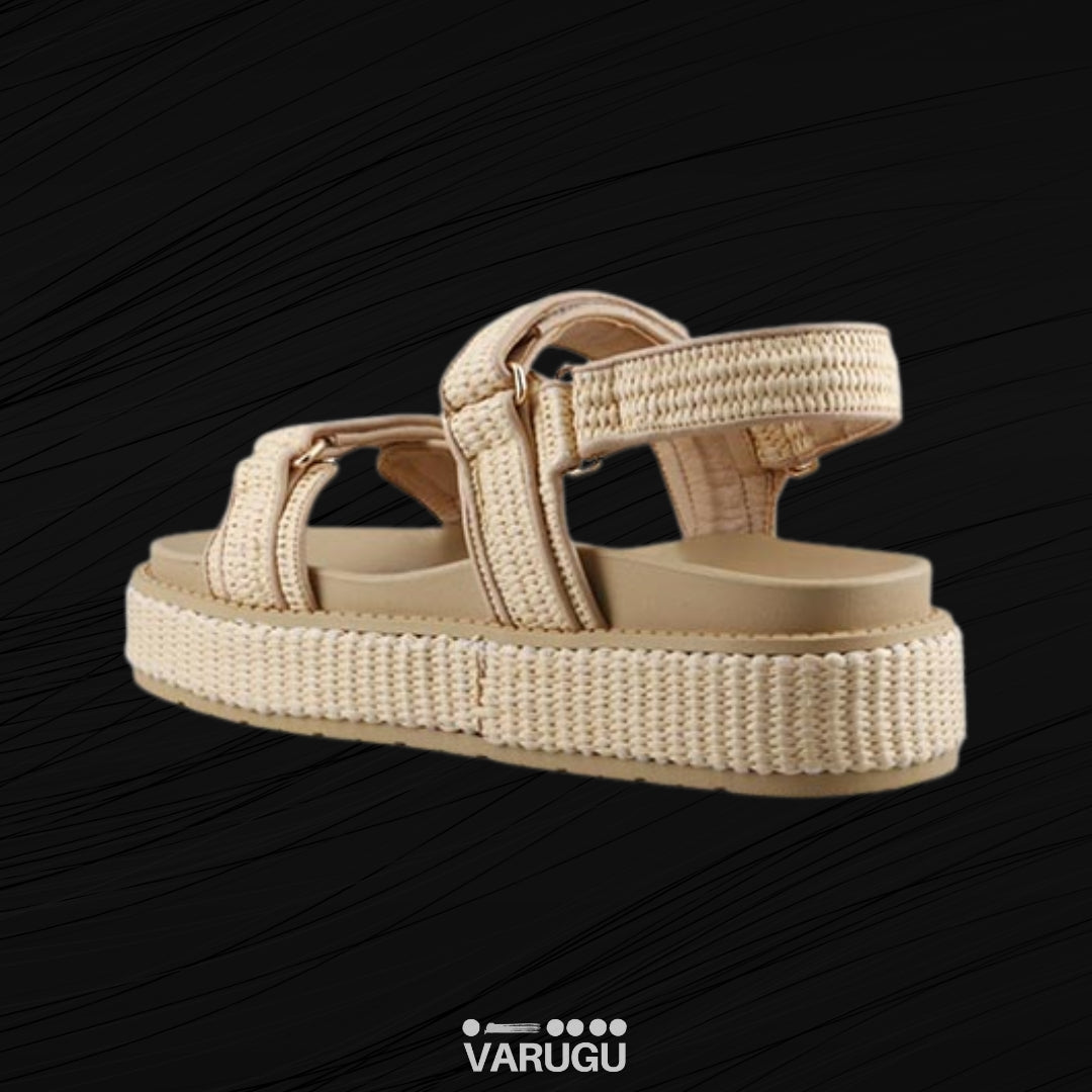 Sandalias color rafia natural con cintas ajustables y plegables