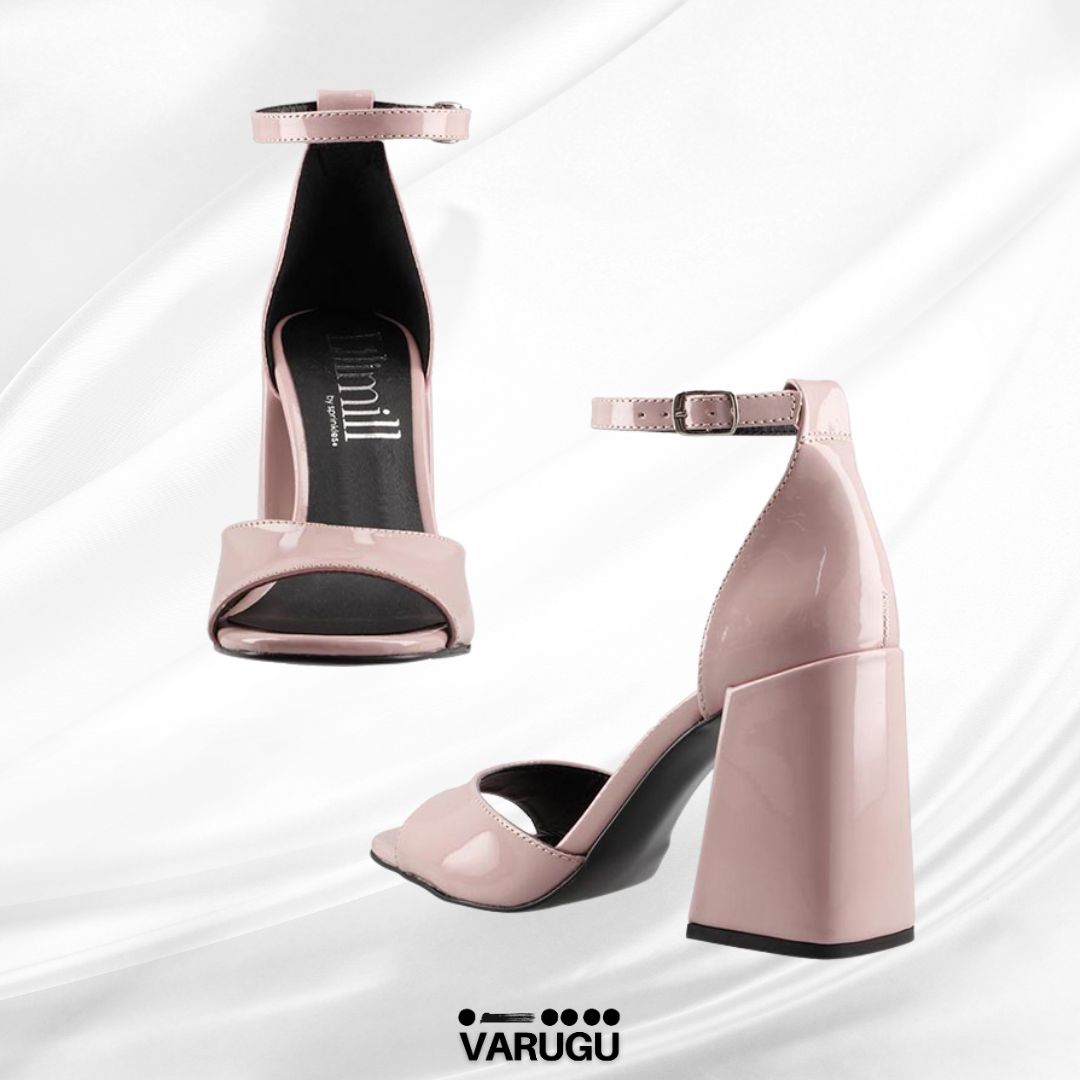 Zapatillas altas rosa con pulsera tacón grueso