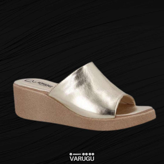 Sandalias de tacón corrido doradas mujer