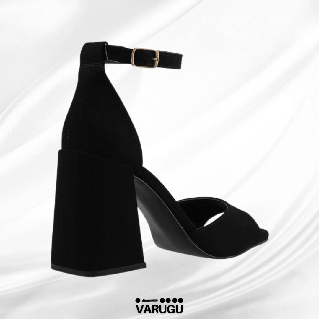 Zapatillas altas negras con pulsera tacón grueso