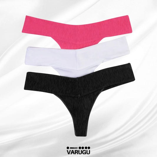 Tanga sexy - Pack de 3 Rosa, blanco y negro