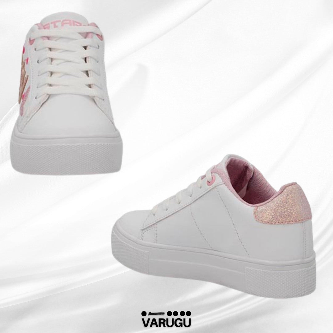 Tenis blancos con letras Baby rosadas | Talla 18 - 21.5
