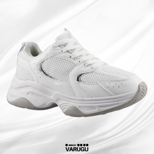 Tenis blancos con gris y toque plata mujer