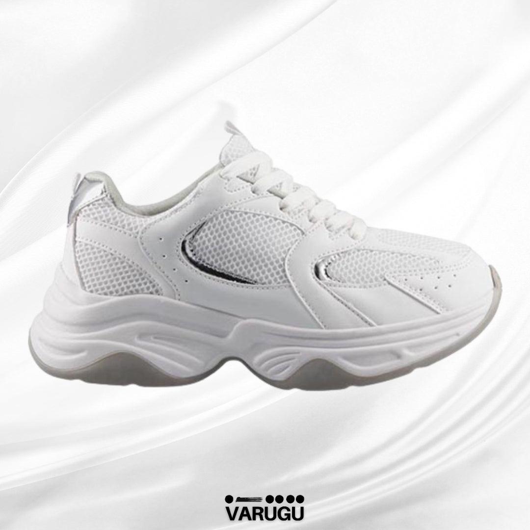 Tenis blancos con gris y toque plata mujer