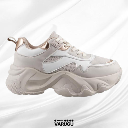 Tenis beige plataforma alta para dama
