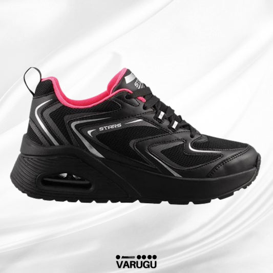 Tenis STARS casuales negro con rosa para dama