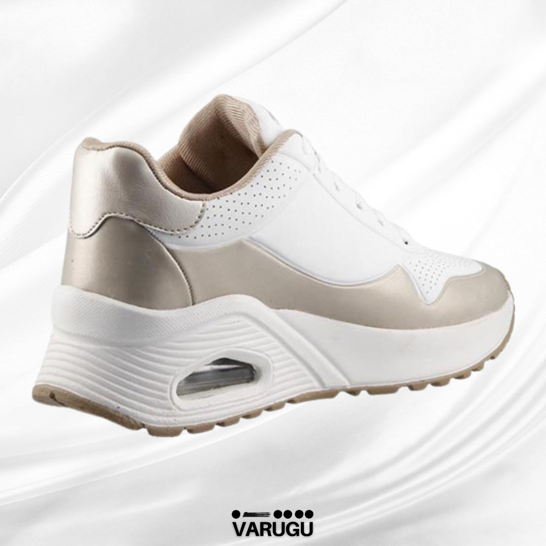 Tenis blancos con dorado para ejercicio mujer