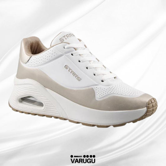 Tenis blancos con dorado para ejercicio mujer