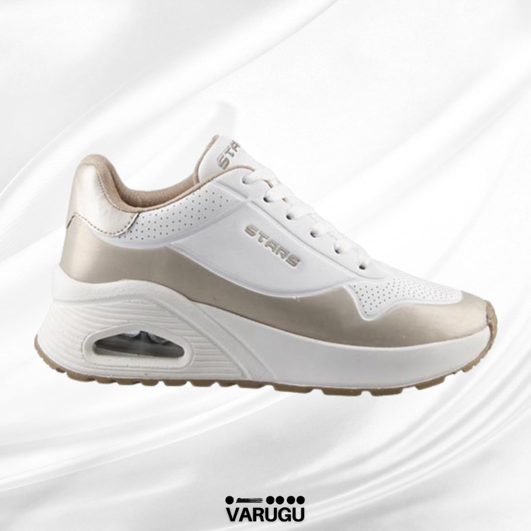 Tenis blancos con dorado para ejercicio mujer