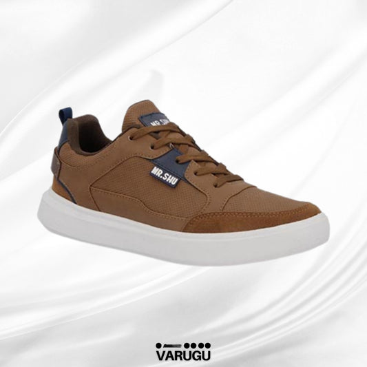 Tenis MR SHU color camel con detalles azul marino para caballero