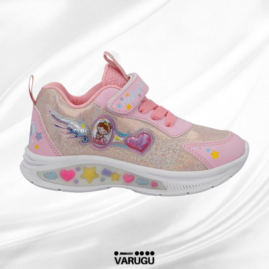 Tenis infantiles rosa con luces led para niña | Talla 18 - 21