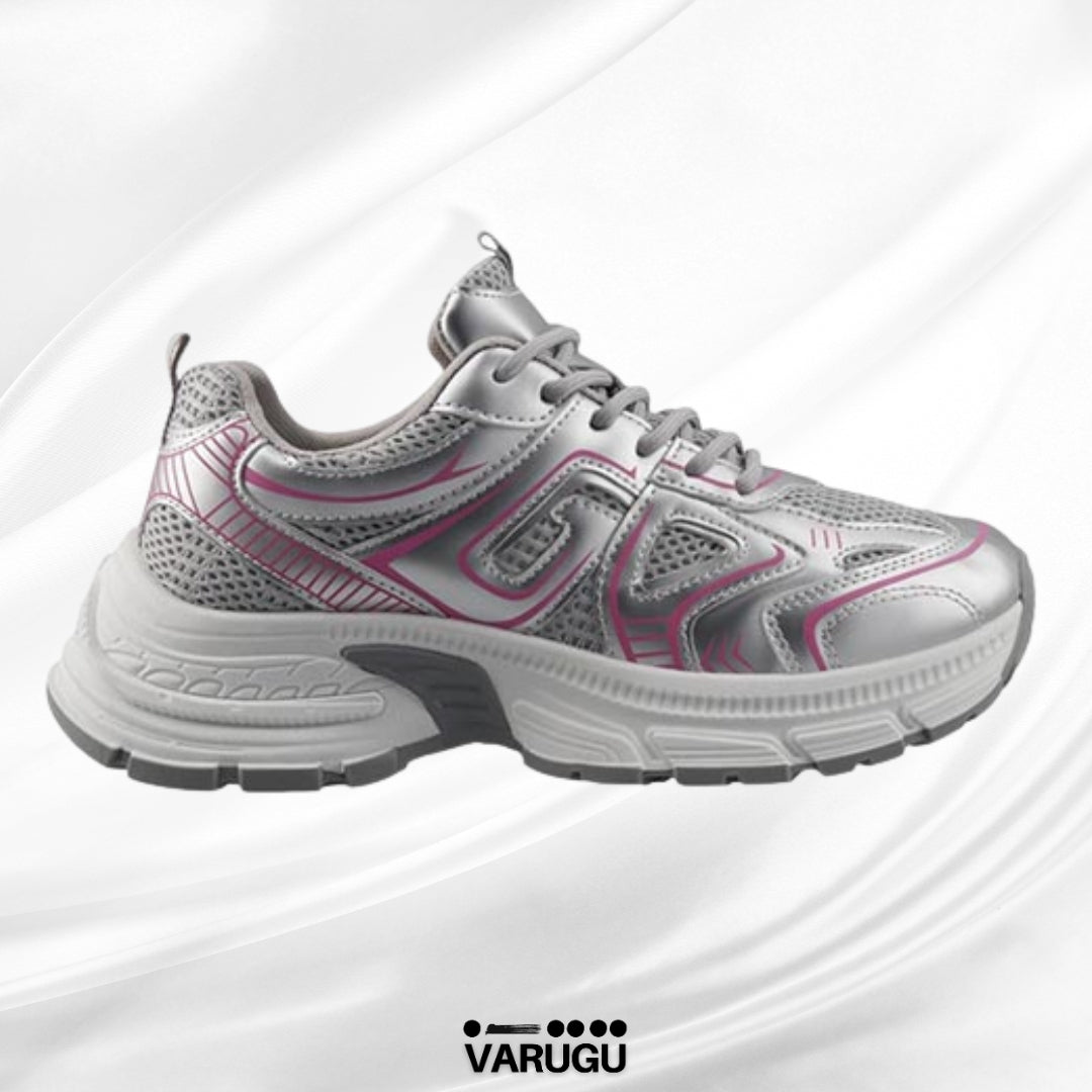 Tenis plata con rosa mujer con altura