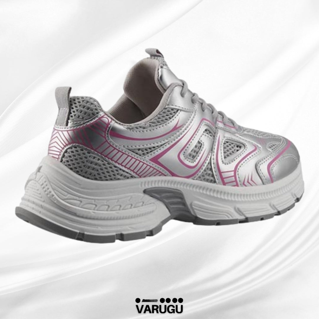 Tenis plata con rosa mujer con altura