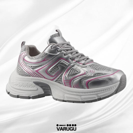 Tenis plata con rosa mujer con altura