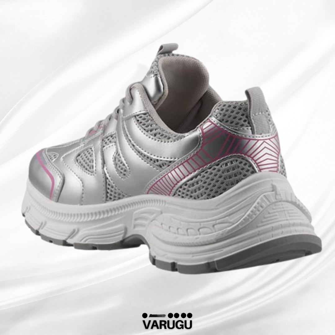 Tenis plata con rosa mujer con altura