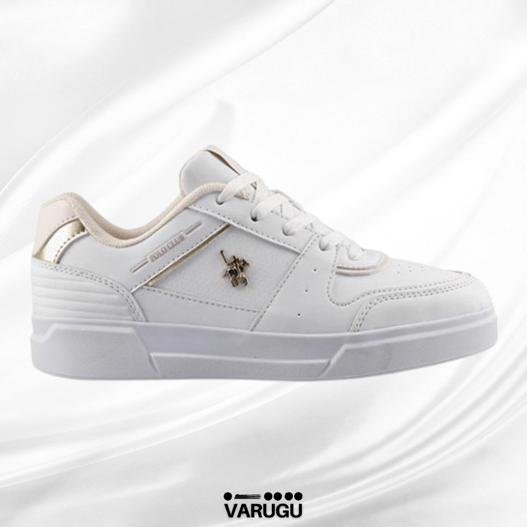 Tenis Polo blancos con detalles dorados mujer