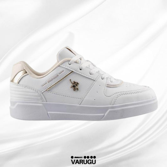 Tenis Polo blancos con detalles dorados mujer