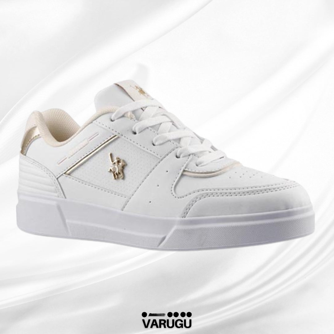 Tenis Polo blancos con detalles dorados mujer
