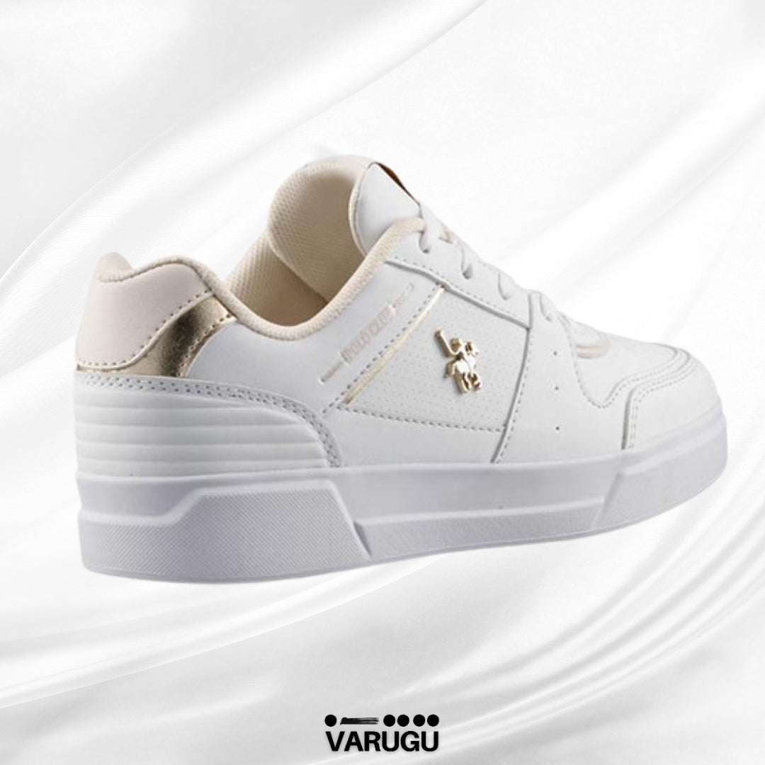 Tenis Polo blancos con detalles dorados mujer