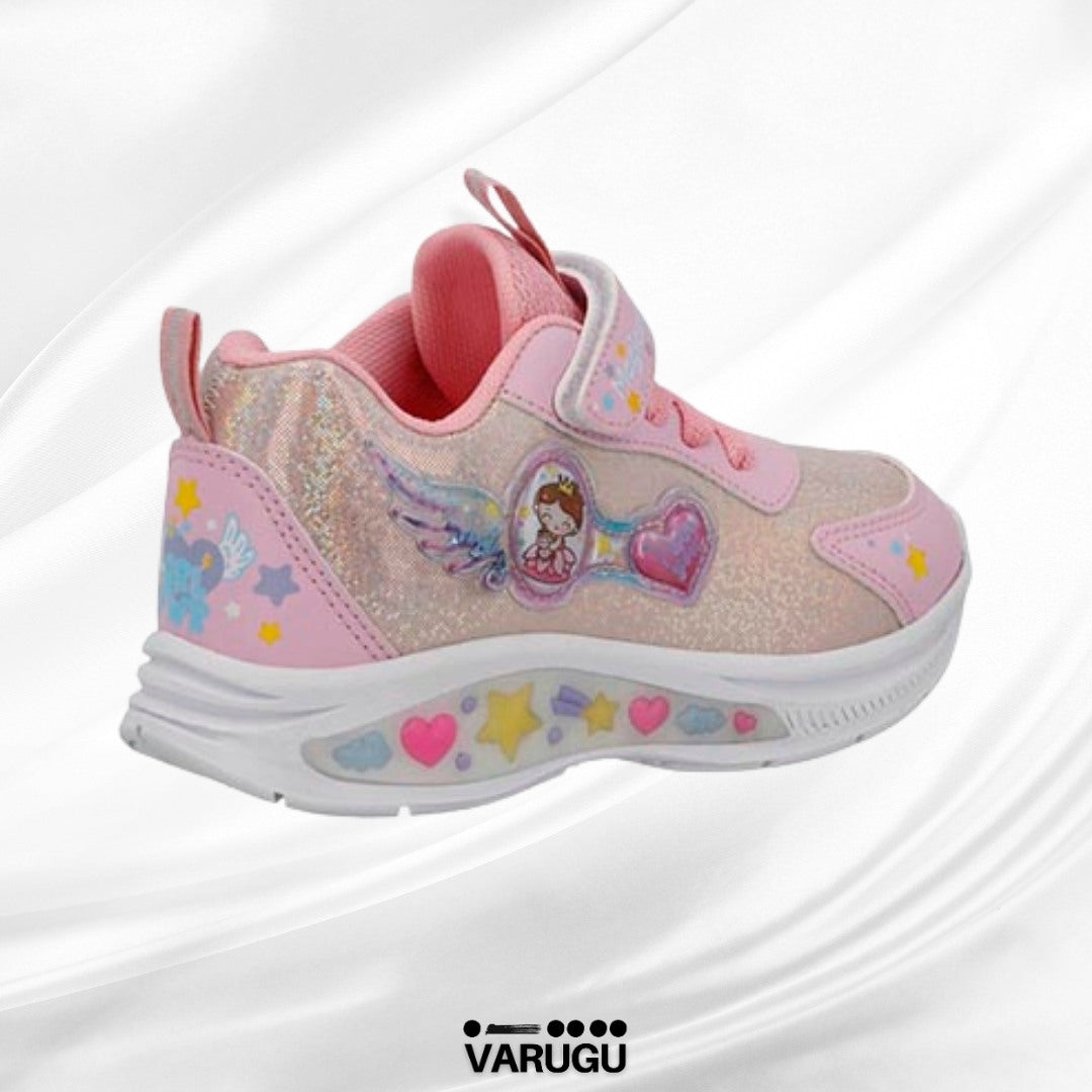 Tenis infantiles rosa con luces led para niña | Talla 18 - 21