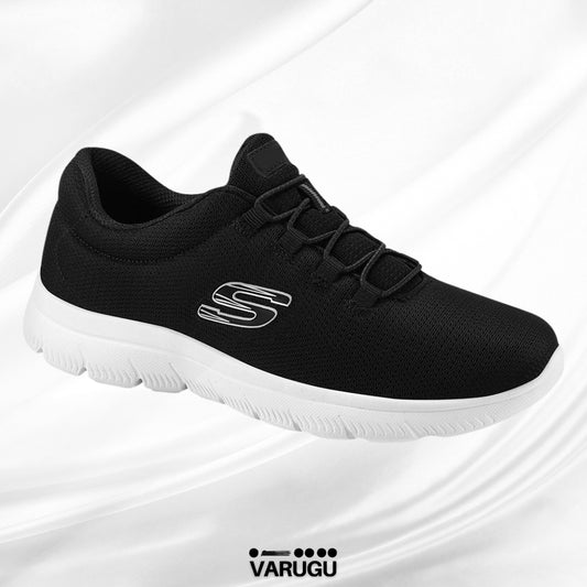 Tenis SKECHERS SPORT negros con suela blanca para mujer