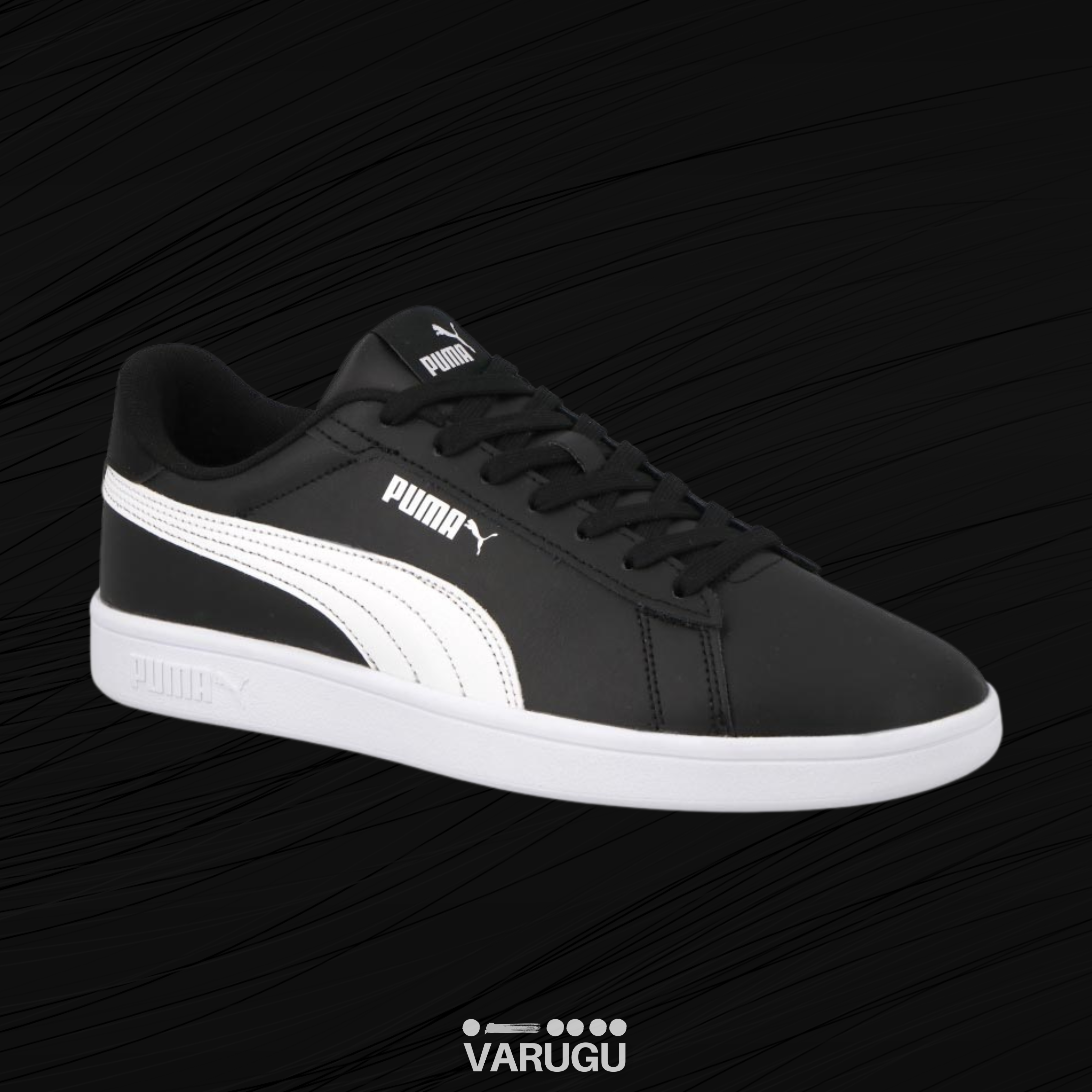 Tenis PUMA negros con flanja blanca hombres