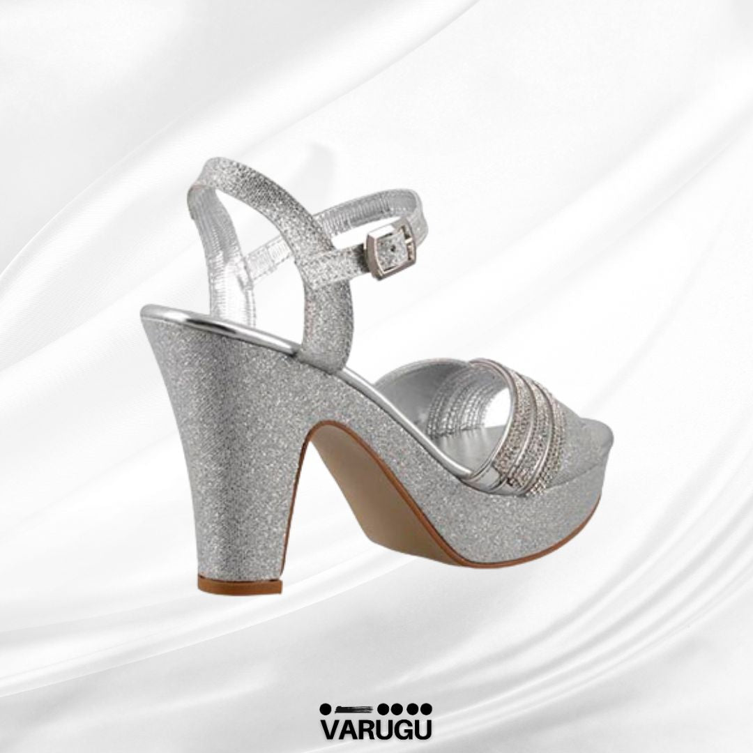 Zapatillas altas plateadas con pulsera tacón grueso