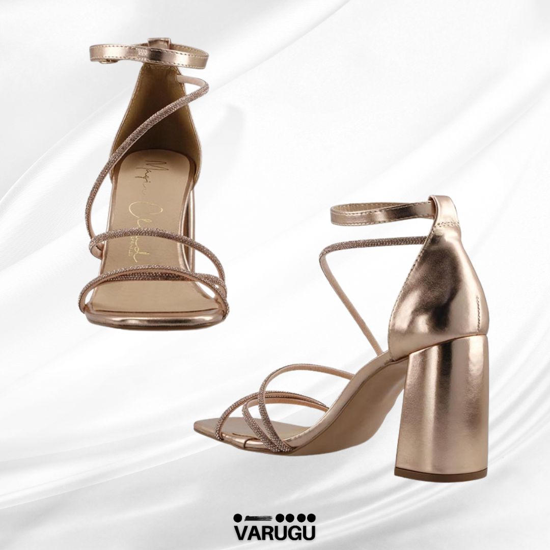 Zapatilla oro rosa de tacón grueso cuadrado