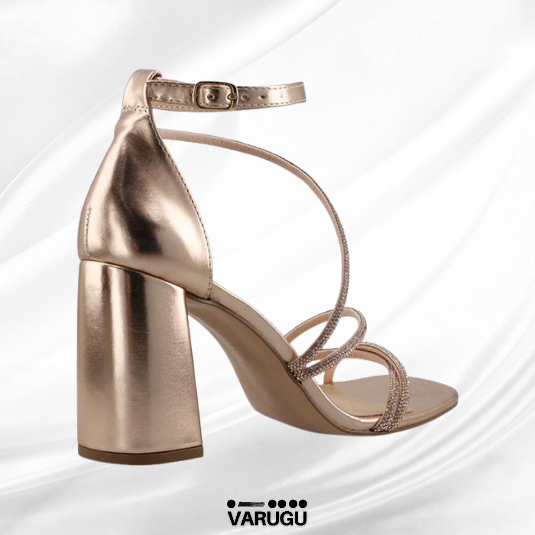 Zapatilla oro rosa de tacón grueso cuadrado