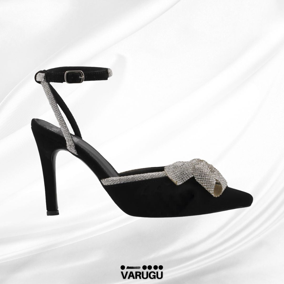 Zapatillas de punta color negro con moño plata