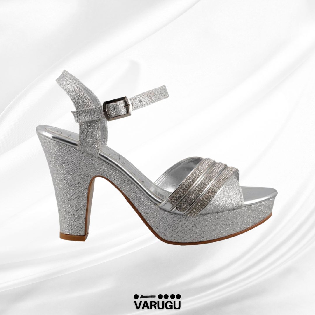 Zapatillas altas plateadas con pulsera tacón grueso