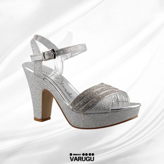Zapatillas altas plateadas con pulsera tacón grueso