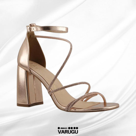 Zapatilla oro rosa de tacón grueso cuadrado