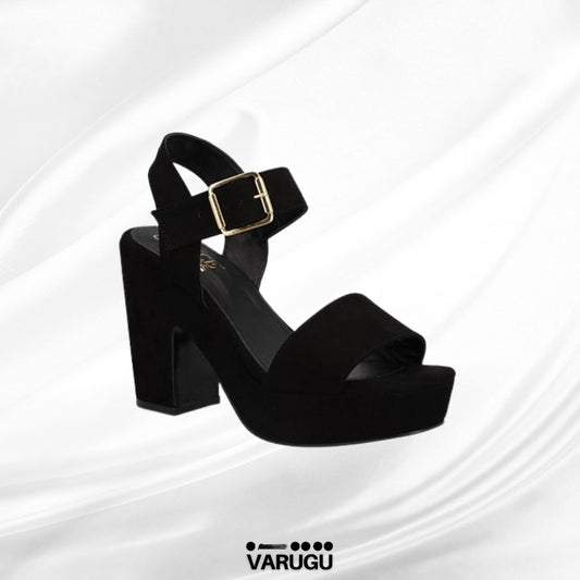 Zapatillas negras con pulsera tacón grueso